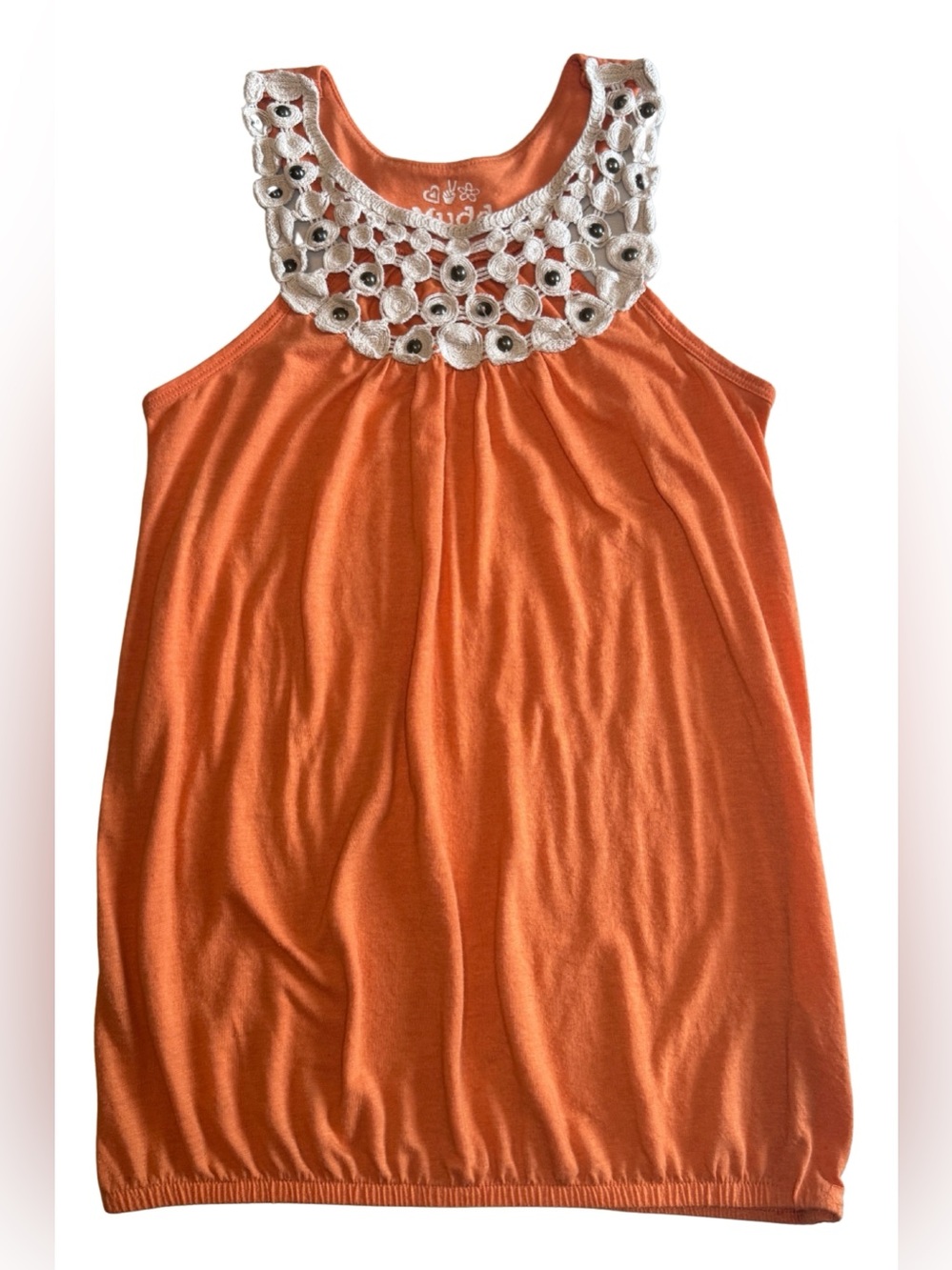 Vintage Mudd Y2K Crochet Beaded Neckline Tank Top Medium Orange Bubble Hem Knit